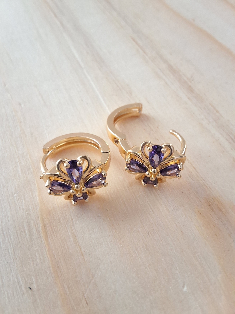 Gold -Plated Amethyst Hoop Earrings